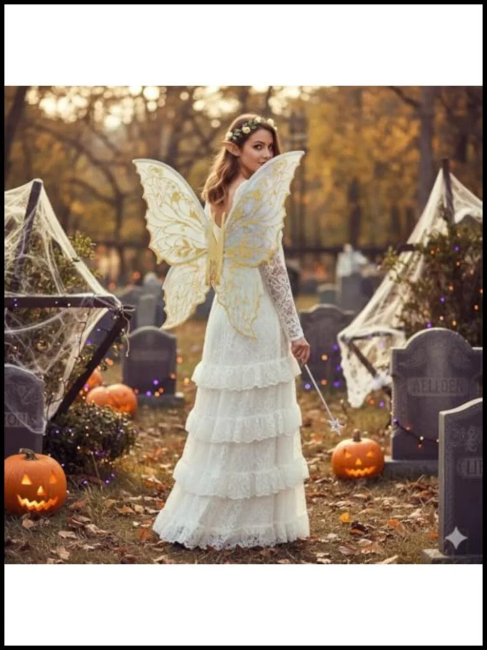 Fairy Costume Set with Wings, Wand, Floral Garland, Tinsel & Elf Ears –